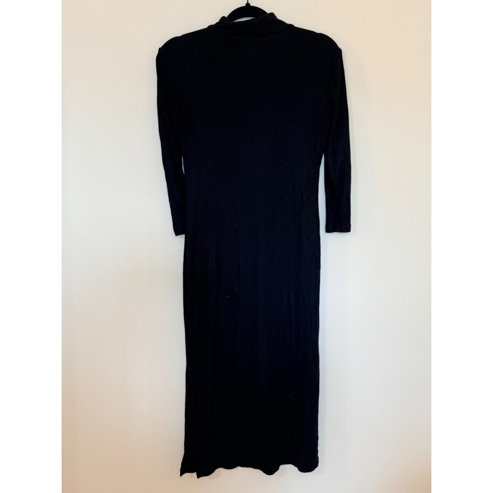 Banana Republic Black Ribbed Mock Neck Midi Dress 3/4 Sleeve XS - Picture 2 of 4
